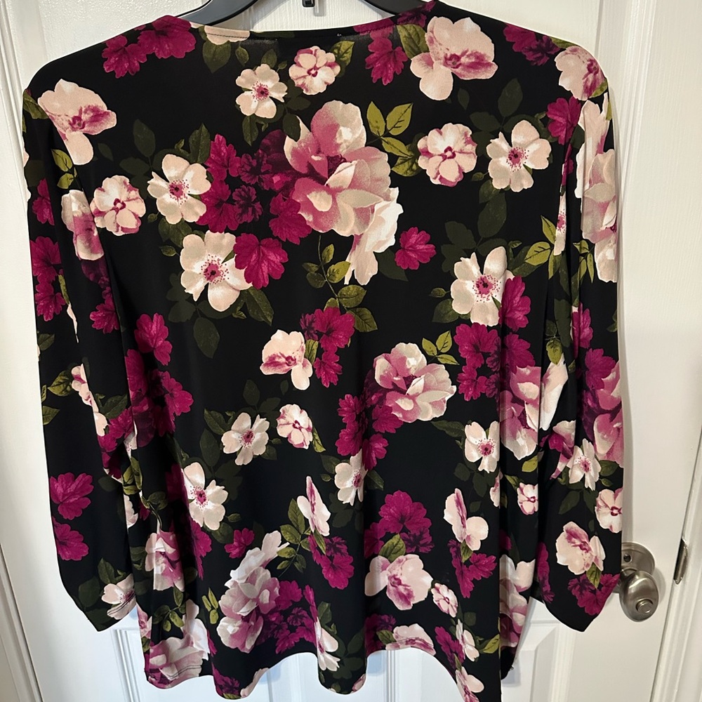 Vintage Floral Calvin Klein Womens Blouse 2X Ruched Sleeve Bohemian Romantic - Picture 3 of 8